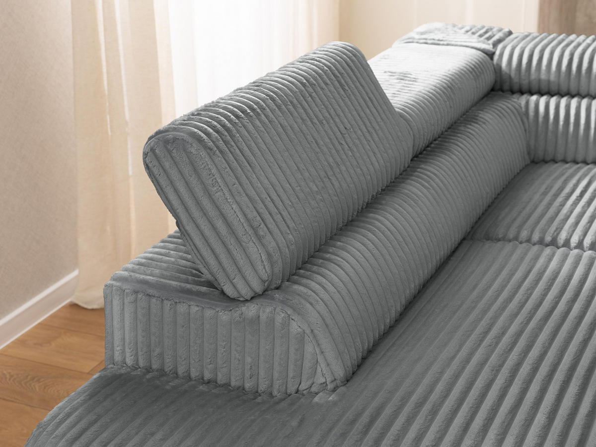 ECKSOFA mit Schlaffunktion und Bettkasten Bonnie aus Grau Cord-Stoff mit verstellbaren Kopfstützen und Armlehne - Ottomane links - Schwarz/Grau, Holz/Textil (275/210cm) - S-Style Möbel