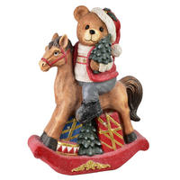 WEIHNACHTSFIGUR Santa Lila LED Teddybär auf Schaukelpferd - Rot, Keramik (21/56/40cm) - Mondex