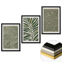 WANDBILDER 3er-Set - 40x60 cm Schwarzer Rahmen - Blattmuster wellenförmige Formen - Schwarz, Kunststoff (40/60cm) - ArtPrintCave
