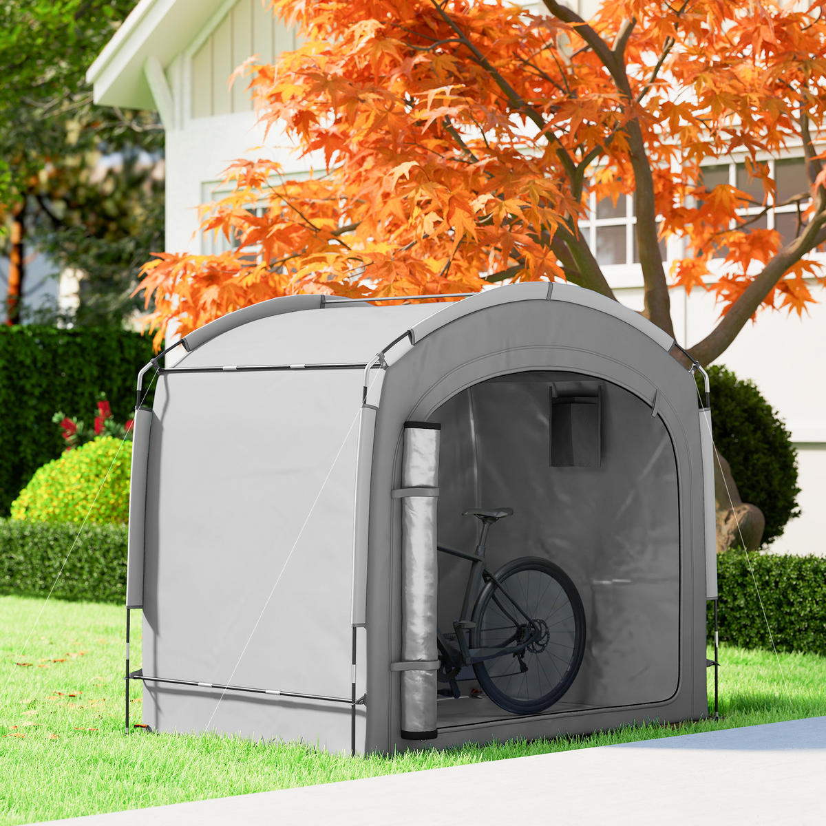 FAHRRADGARAGE Fiberglas Oxford-Gewebe Dunkelgrau - Dunkelgrau, Textil (150/195/220cm) - Outsunny