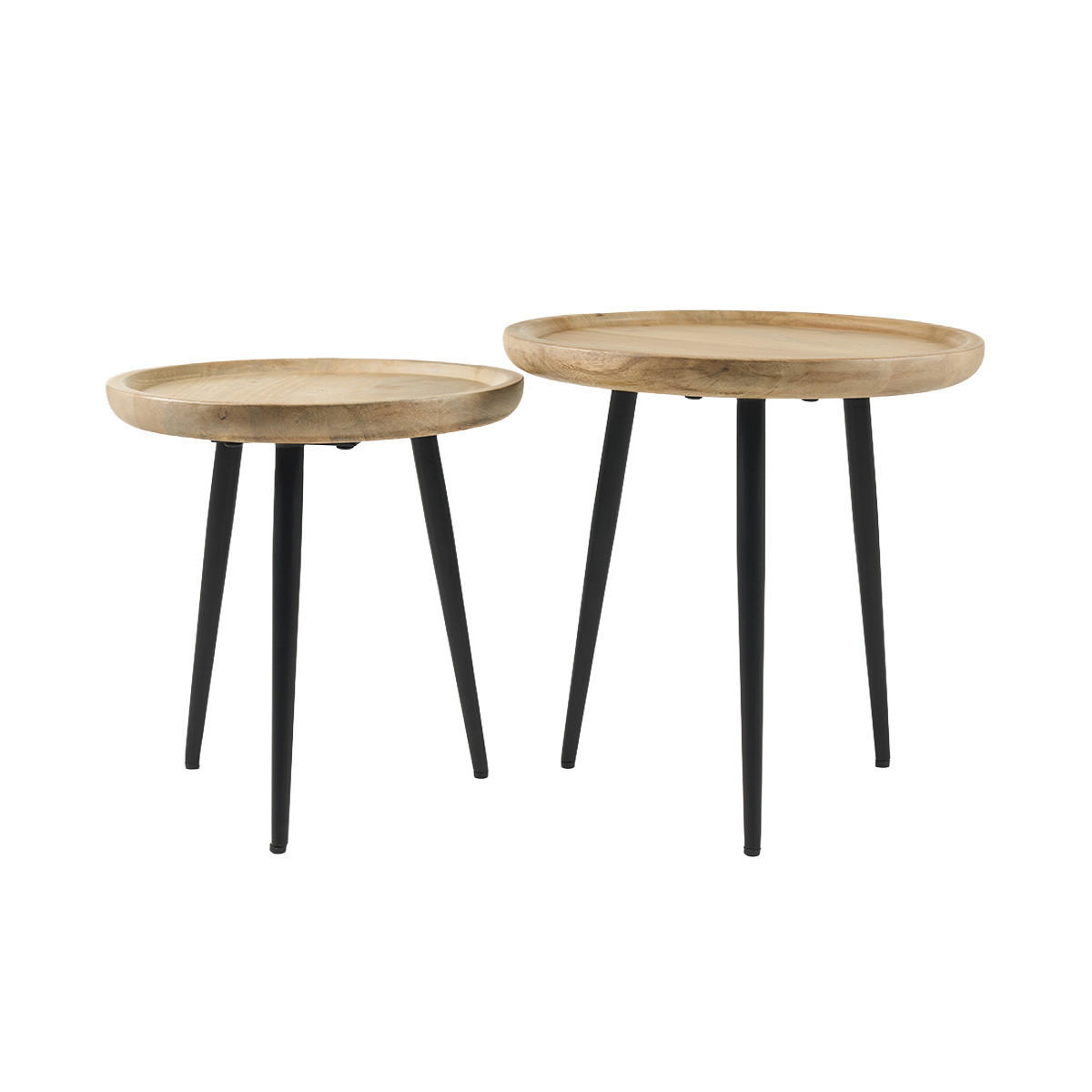 COUCHTISCH Verschachtelt Massiv Mangoholz Metall PYTA - Dunkelbraun, Holz (44/44/43cm) - Miliboo