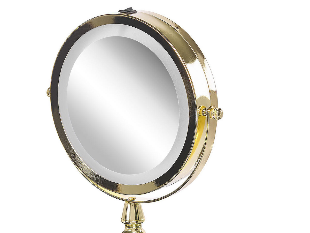 KOSMETIKSPIEGEL gold mit LED-Beleuchtung 18 cm Maury - Goldfarben, Metall (18/37/12cm) - Beliani