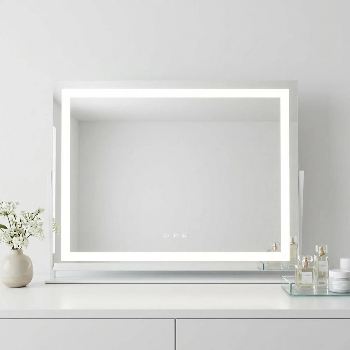 SPIEGEL Rea Led Studio White 58x45 - Weiß, Glas (62.5/46/10cm) - REA