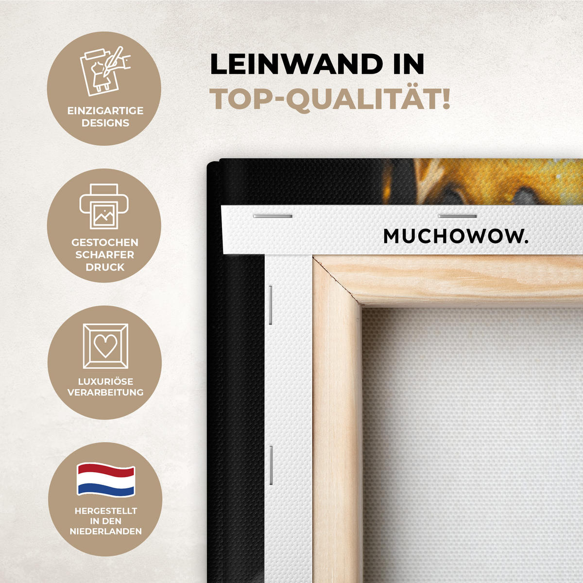 LEINWANDBILD Frau - Schwarz - Gold - Gesicht - Lippen Wanddeko 90x60 cm - Goldfarben, Textil (90/60cm) - MuchoWow