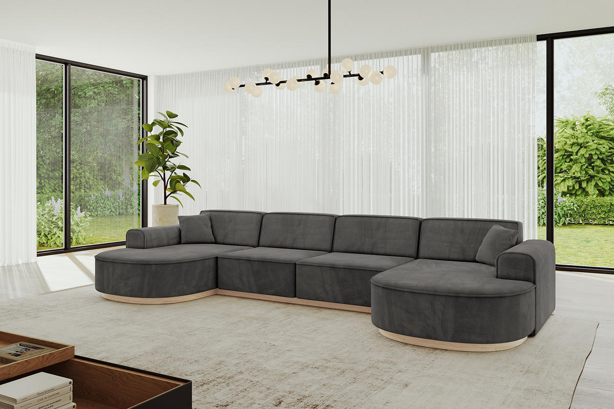 WOHNLANDSCHAFT MARI-U2-v1 - 388x171x83 cm Dunkelgrau Velours - Dunkelgrau, Holzwerkstoff/Textil (388/83/171cm) - ALTDECOR