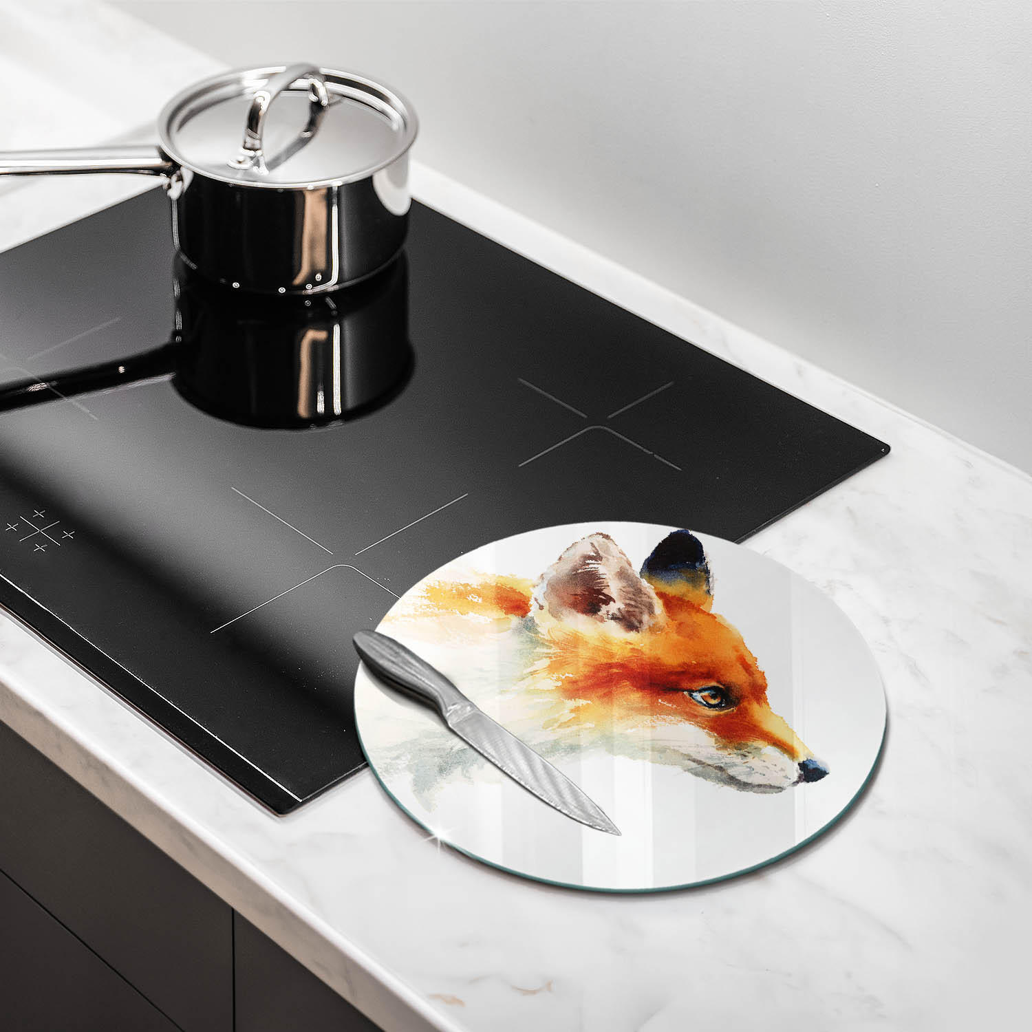 GLASPLATTE Ø 30 cm Gemalter Fuchs - Orange, Glas (30/30cm) - Wallfluent