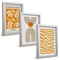 BILDER SET 3er Set - 20x30 cm Silberner Rahmen - Poster mit geometrischen Pflanzenmustern - Silberfarben, Kunststoff (20/30cm) - TULUP