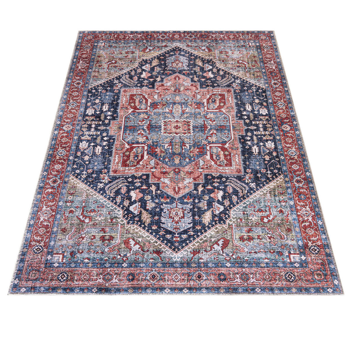 TEPPICH Rot Boho Vintage - Rechteckig Pflanzlich - Blau - 140 x 200 cm - Blau/Rot, Textil (140/200cm) - Mazovia