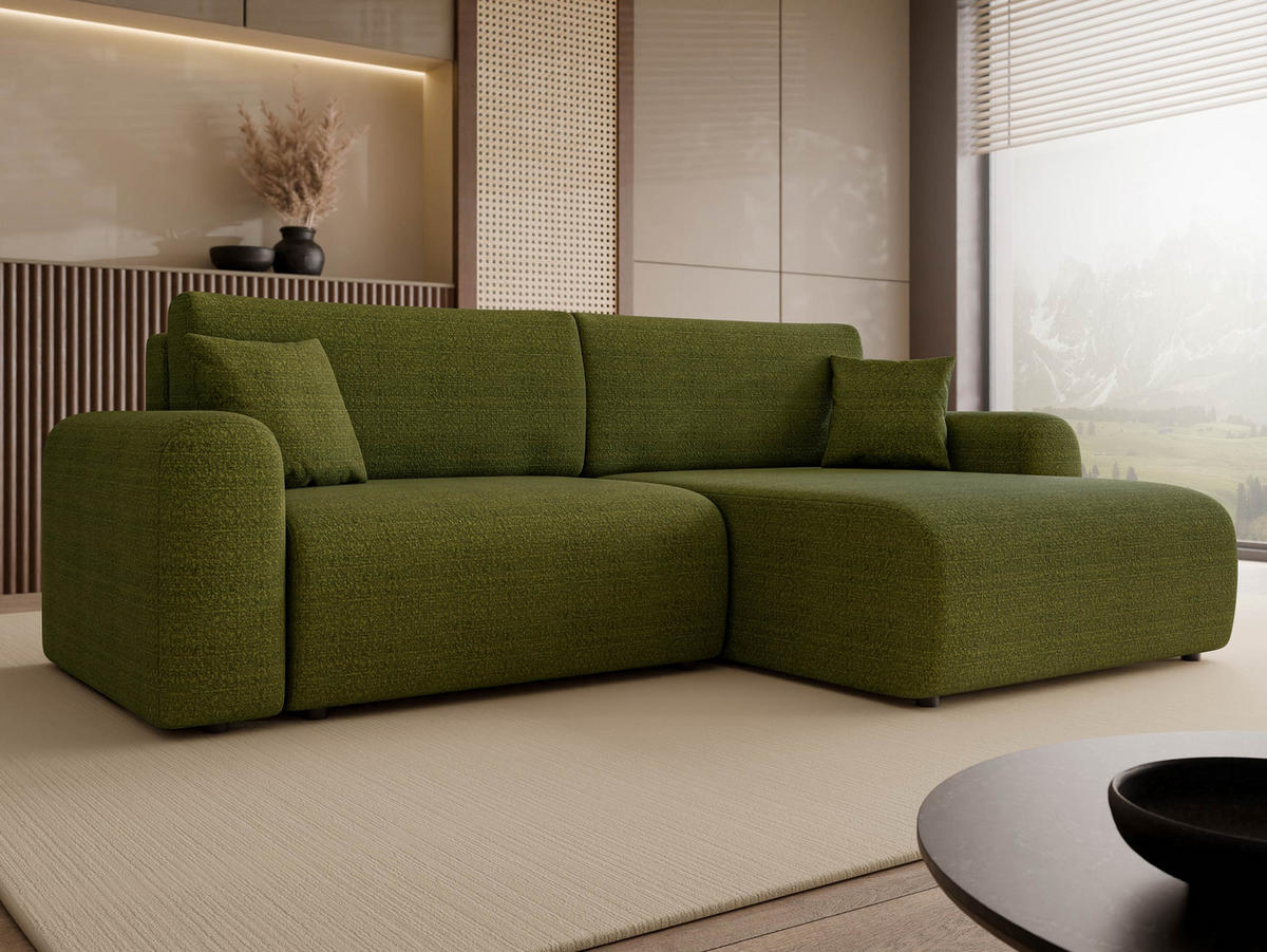 ECKSOFA Floryn L - Schwarz/Grün, Holz/Kunststoff (245/145cm) - MIRJAN24