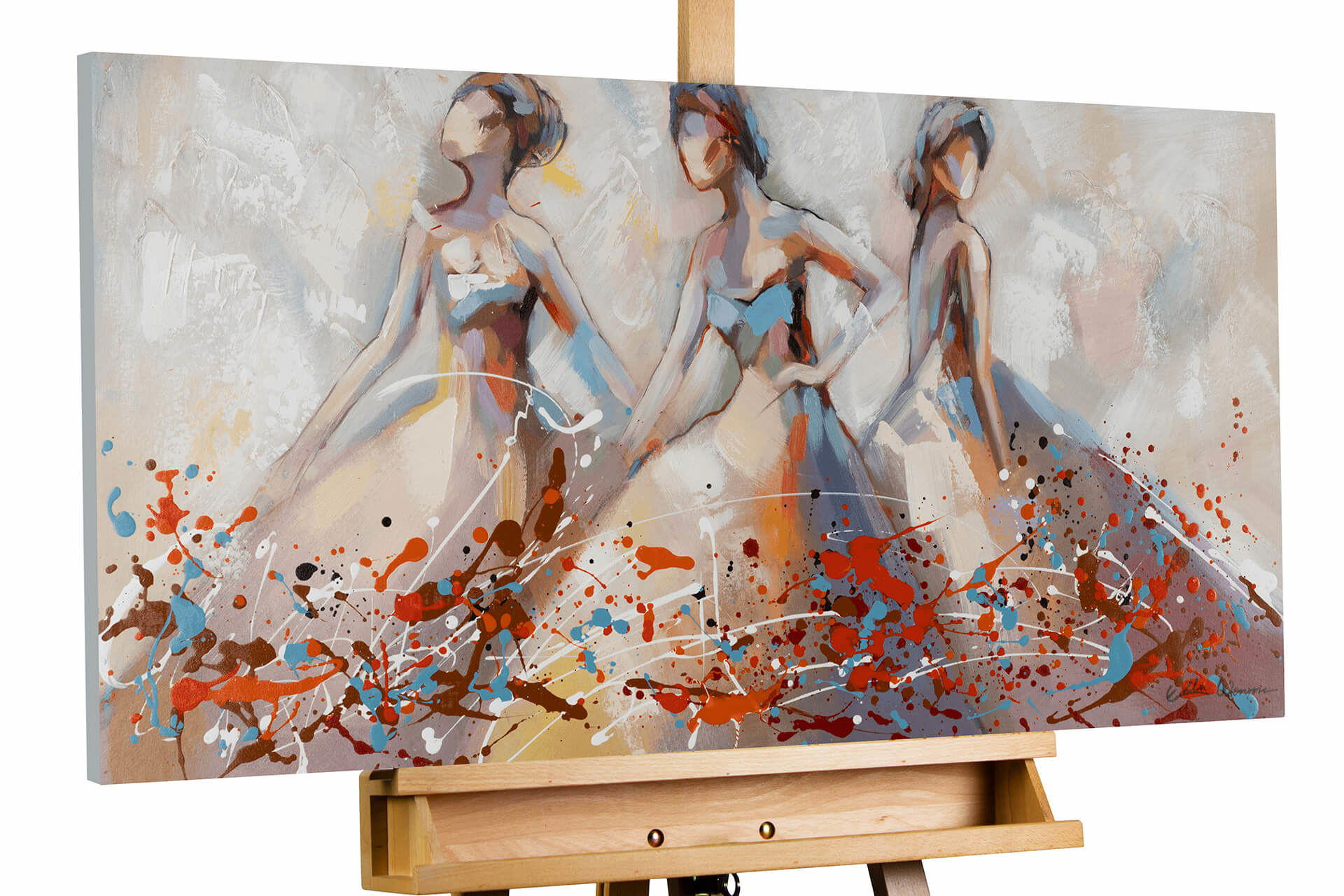 ACRYLBILD HANDGEMALT 100/50 cm - Beige/Rot, Holz/Textil (1.8/50cm) - KUNSTLOFT