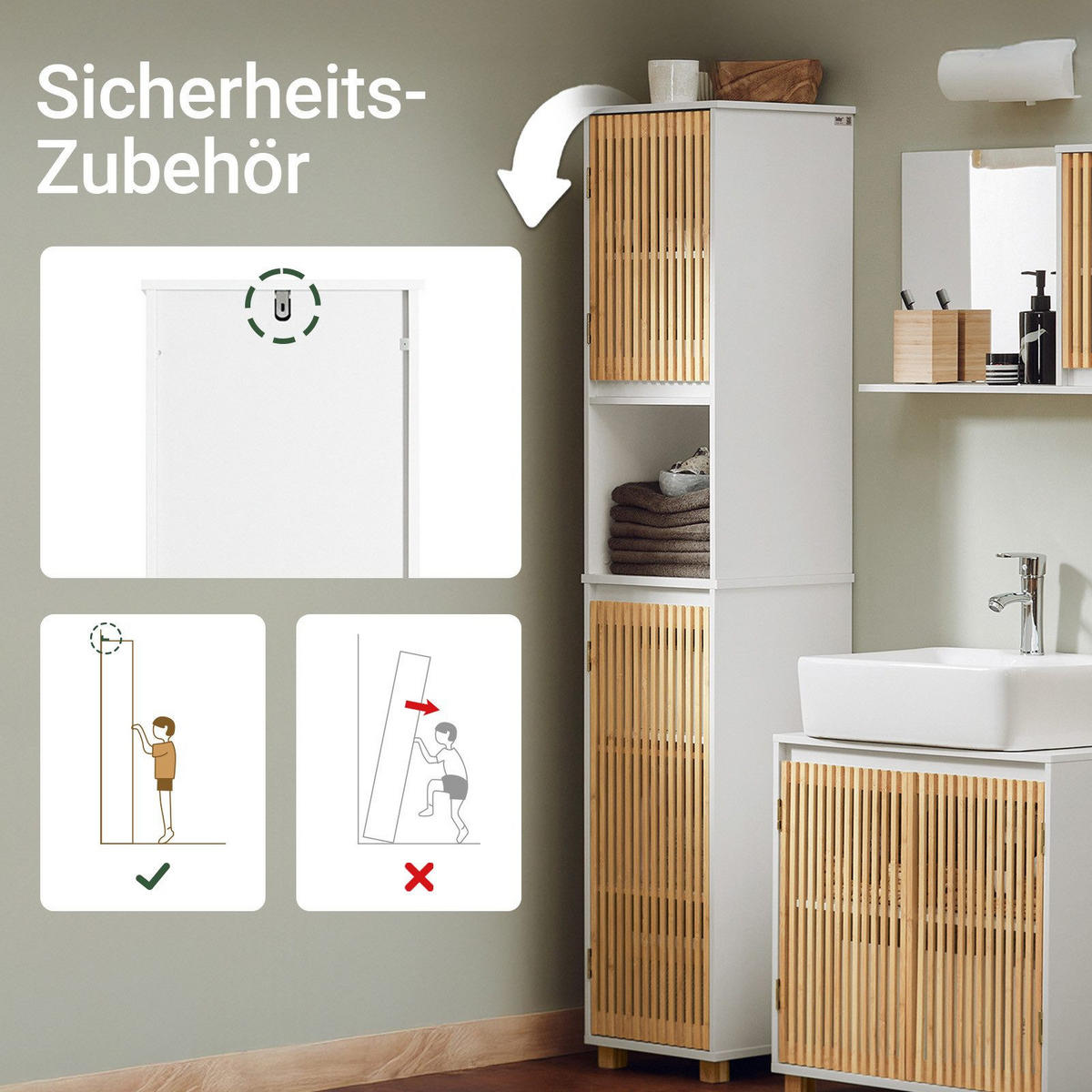 HOCHSCHRANK Weiß - Weiß/Naturfarben, Holz/Holzwerkstoff (33/165/33cm) - SoBuy