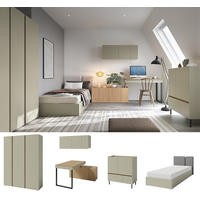 JUGENDZIMMER Laris Set C mit Bett 90 x 200 - Eukalyptus / Eiche Baltic Dune - Eukalyptusholzfarben/Eichefarben, Holzwerkstoff/Metall (145/195/50cm) - QMM TraumMöbel