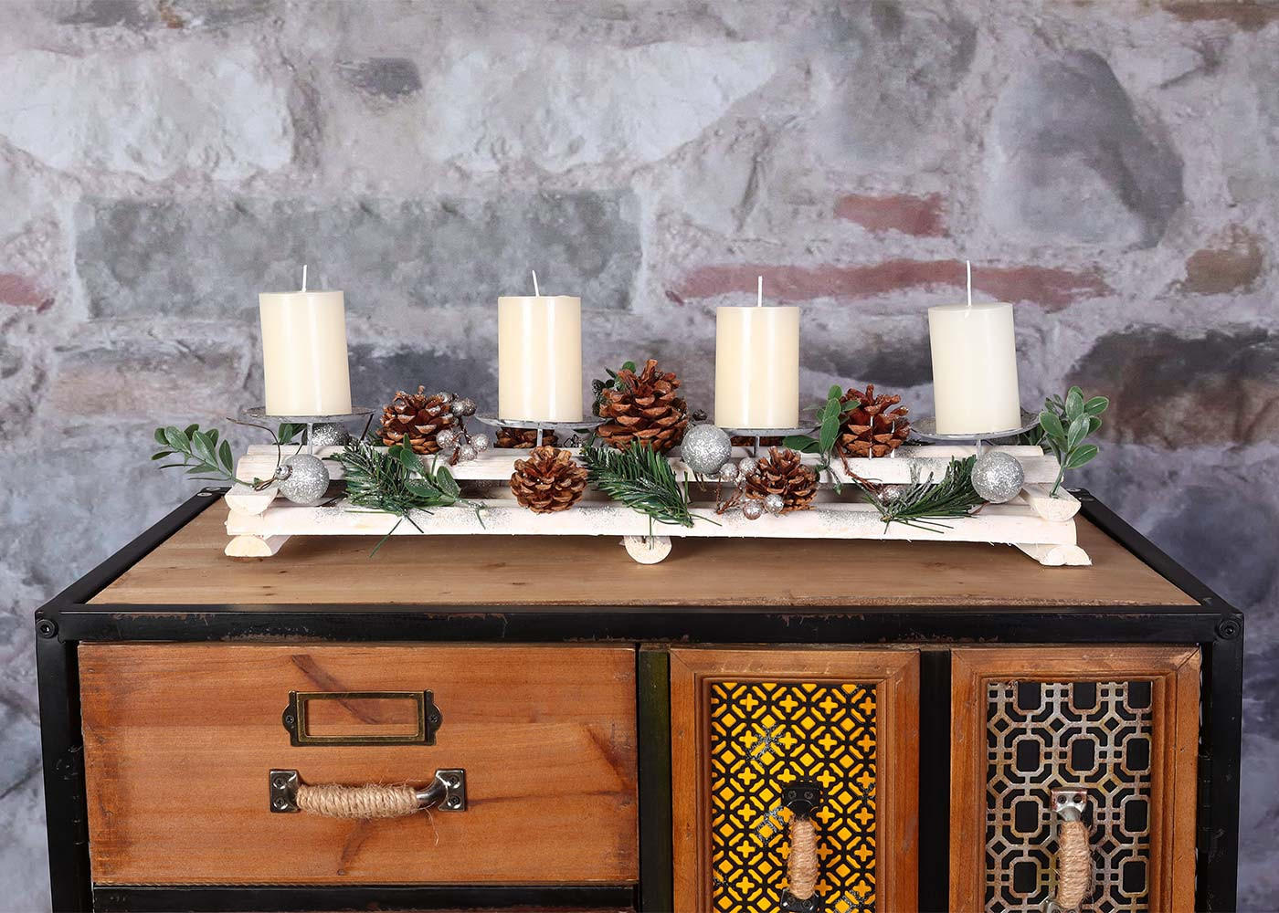 ADVENTSGESTECK MIT KERZEN Weiß - Weiß, Holz (18cm) - MCW
