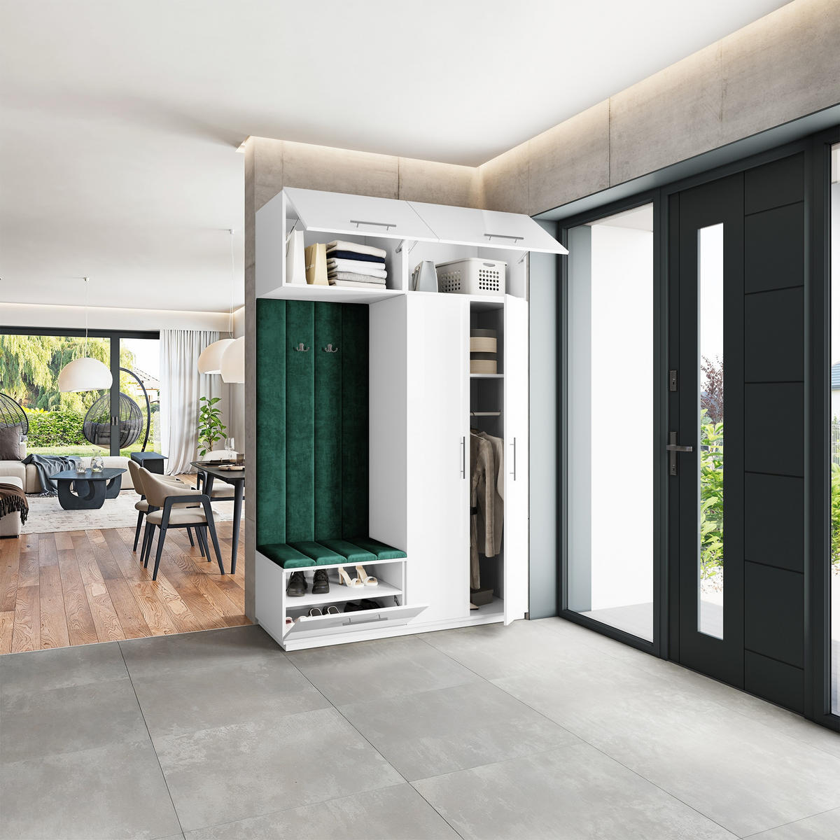 GARDEROBENSCHRANK REMA 150/240/60 cm Modern Garderobe-Set Weiß - Weiß/Grün, Holzwerkstoff (150/240/60cm) - MASSENO