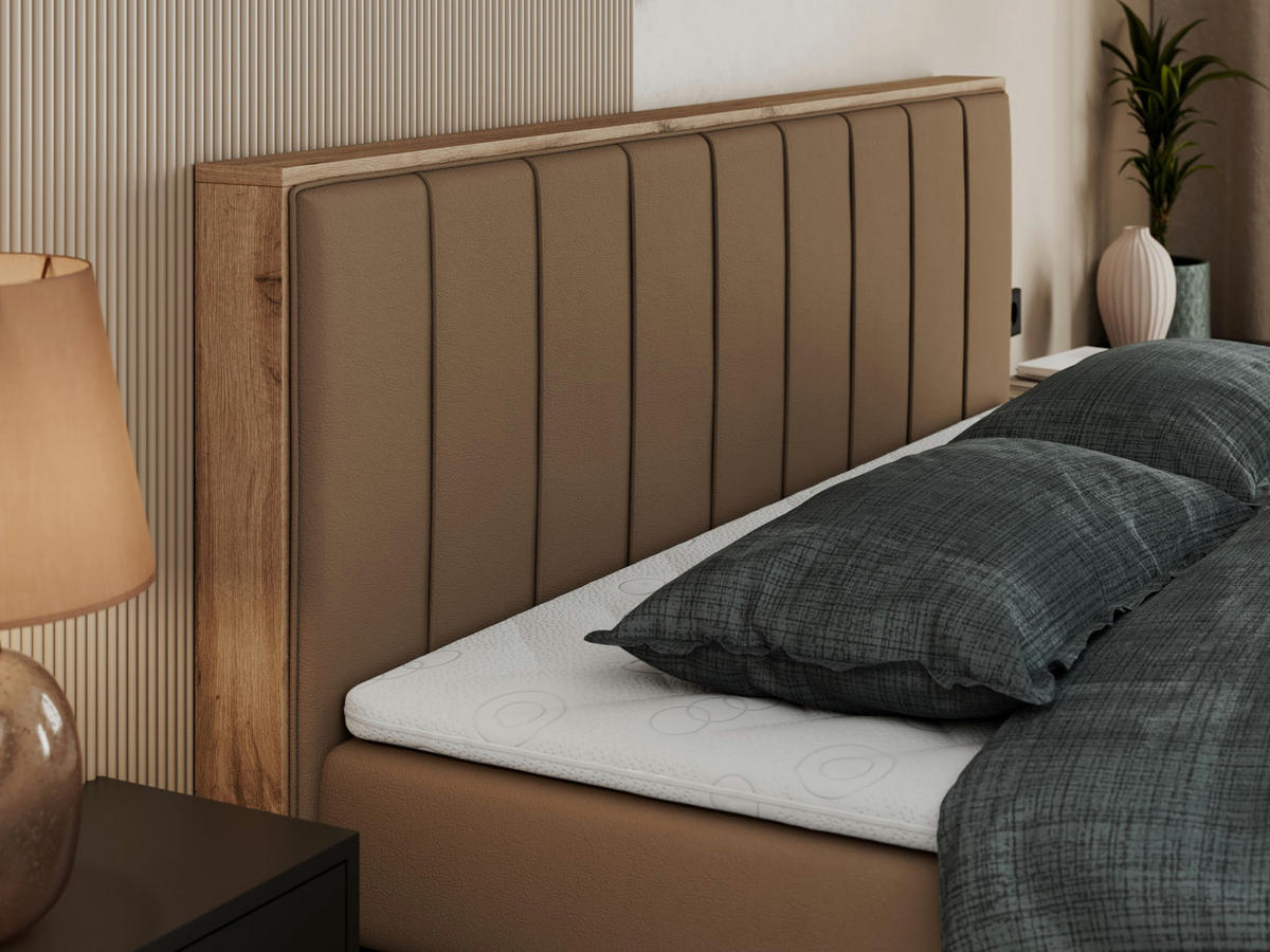 BOXSPRINGBETT BELLISSIMO KING 140/200 Braun Kunstleder - H3 - Braun, Holz/Textil (140/200cm) - MKS