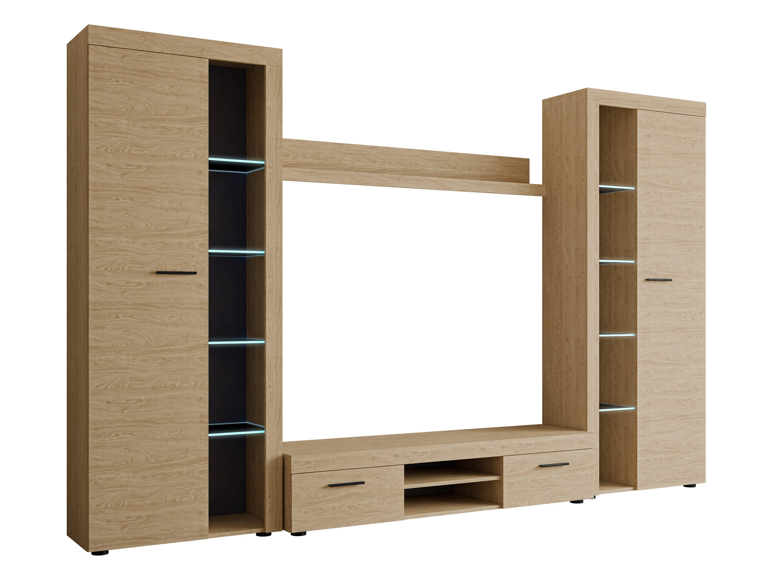 WOHNWAND Rumba XL mit LED Beleuchtung - Eichefarben, Holzwerkstoff (300/190/40cm) - MIRJAN24