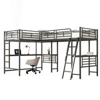 HOCHBETT 90x200cm Schwarz zwei Etagenbetten Tisch Doppeltreppe - Schwarz, Holz (90/200cm) - FLIEKS