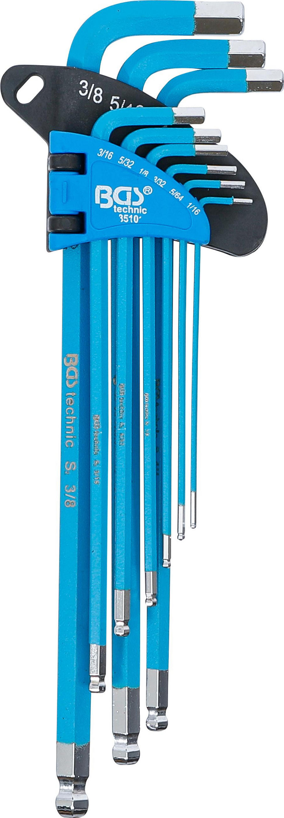 WINKELSCHLÜSSEL-SATZ | EXTRA LANG | INNENSECHSKANT | ZOLLGRÖSSEN | - Multicolor, Kunststoff/Metall (1/1cm) - BGS technic