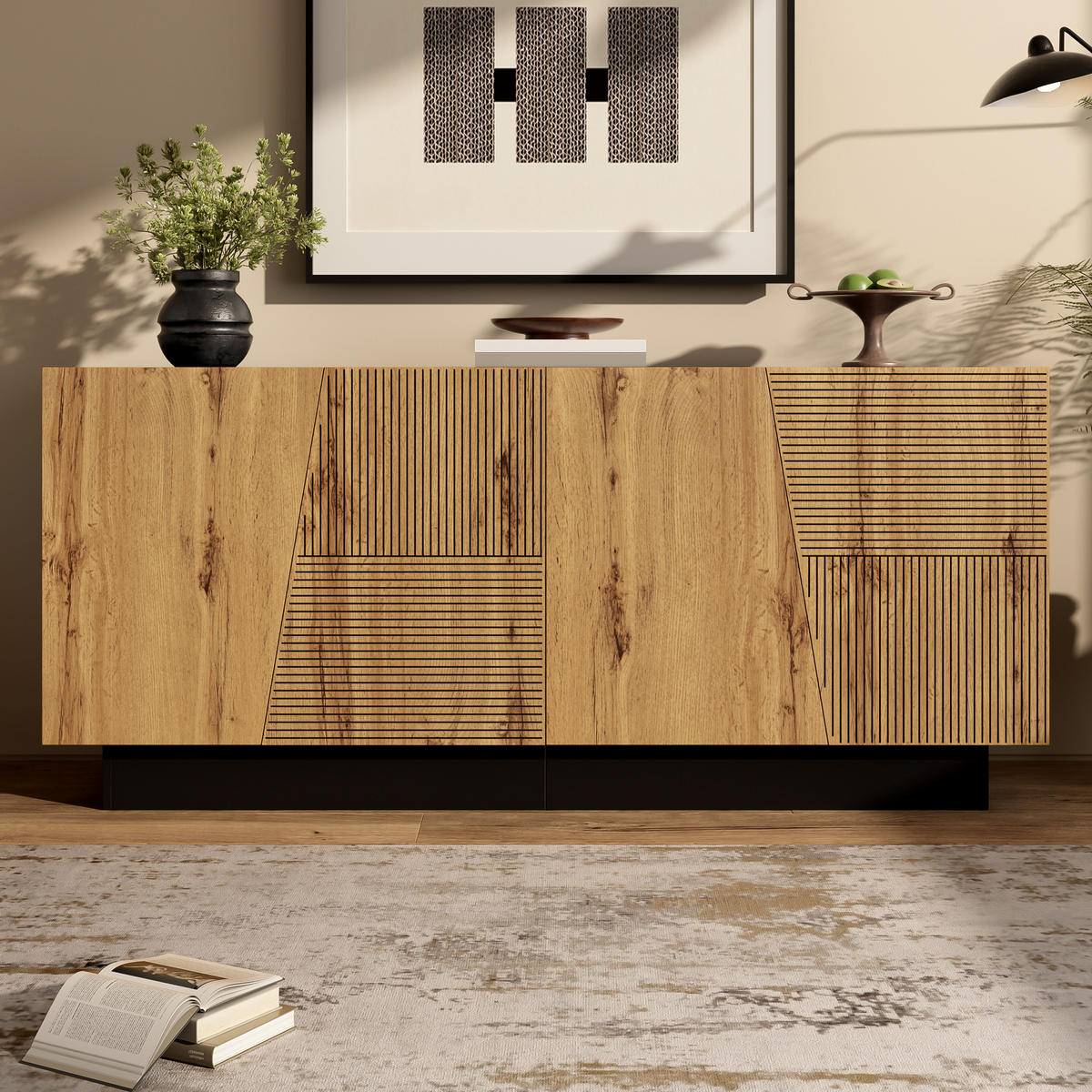 SIDEBOARD 160cm geometrisch verstellbare Böden modern - Schwarz, Holzwerkstoff (40/72/160cm) - FLIEKS