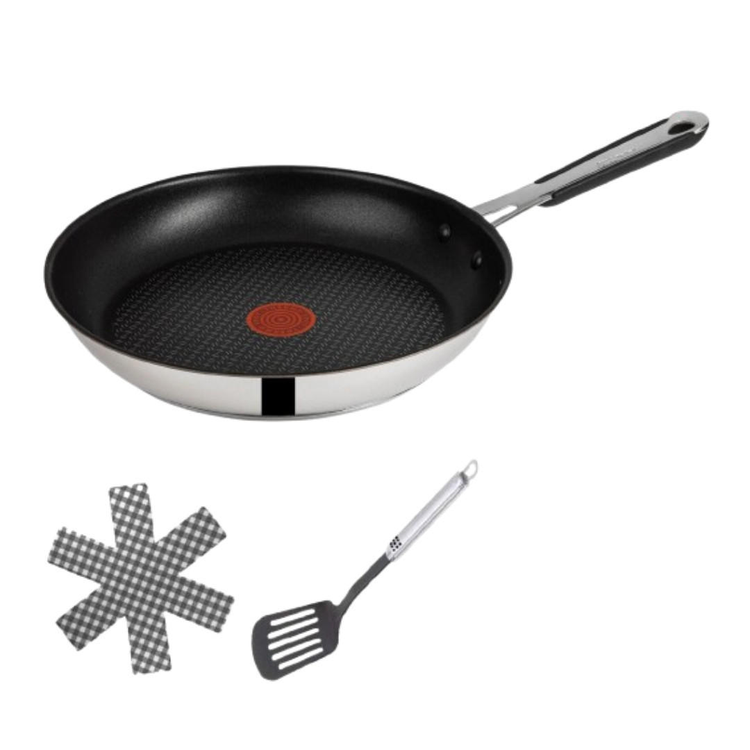 BRATPFANNE E30 Jamie Oliver 24 cm 3-tlg Set Edelstahl induktionsgeeignet Antihaft - Silberfarben/Schwarz, Kunststoff/Metall (24cm) - Tefal