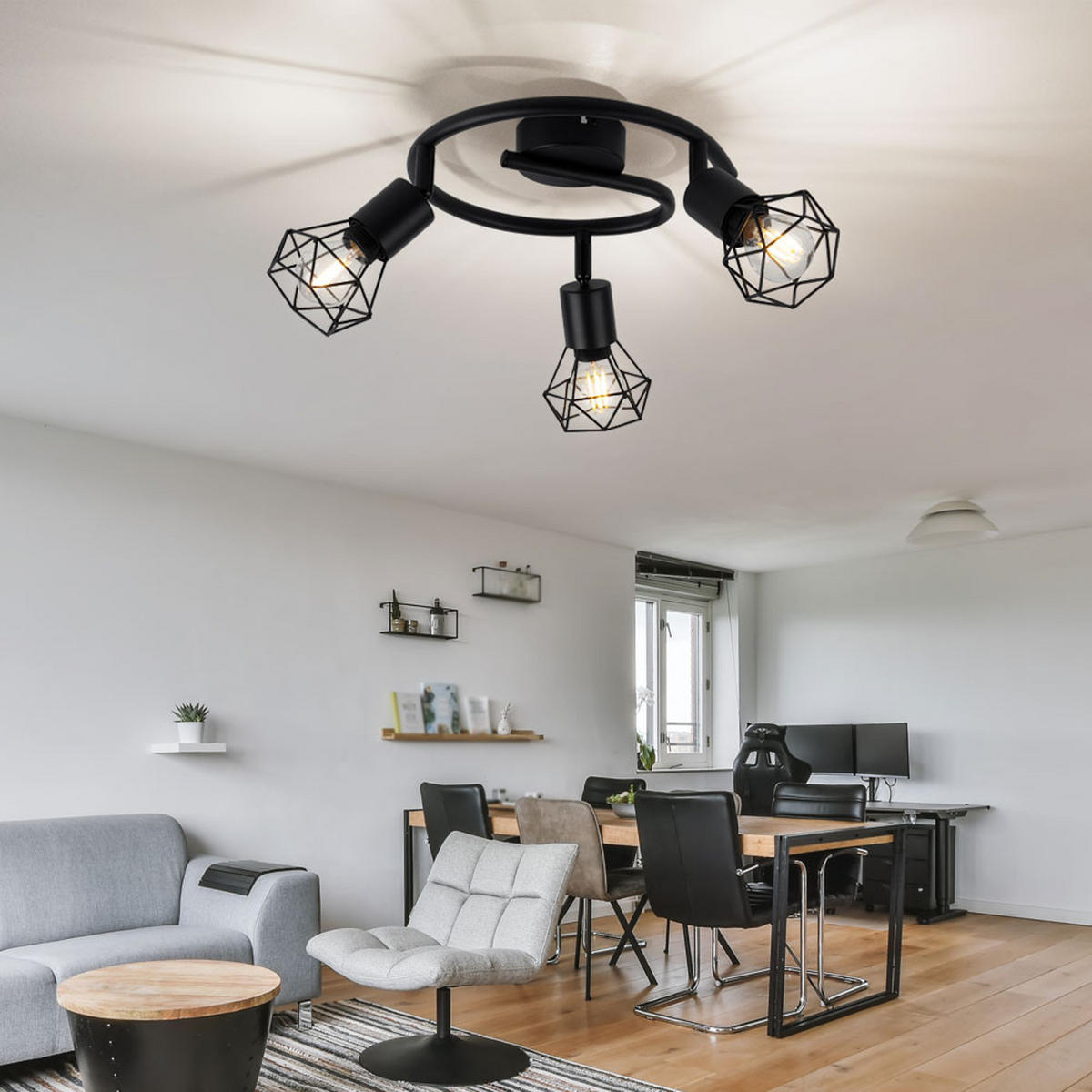 LED DECKENLEUCHTE Metall schwarz Gitteroptik - Schwarz, Metall (23/23/18cm)