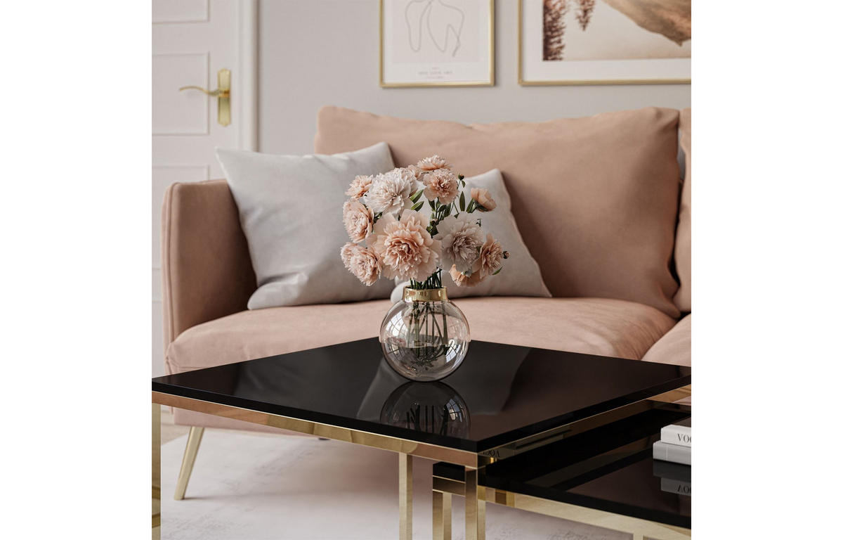 COUCHTISCH YOSHI 2in1 70/70/42 cm Gold Chrom / Schwarz Hochglanz - Schwarz, Holzwerkstoff/Metall (70/70/42cm) - Lookway
