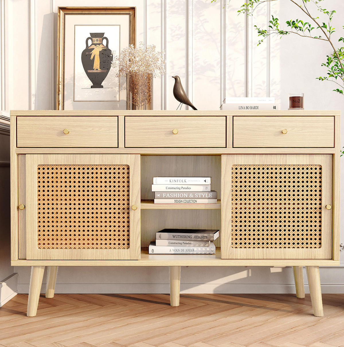 SIDEBOARD 120/40/78 cm s 3 zásuvkami a 3 dvierkami, nastaviteľné police, FSC certifikát, Dub - farba duba, kompozitné drevo (40/78/120cm) - Redom