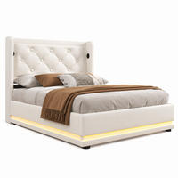 BETT mit Stauraum, USB & LED 90x200 cm PU Weiß - Weiß, Metall (90/200cm) - Meubliv