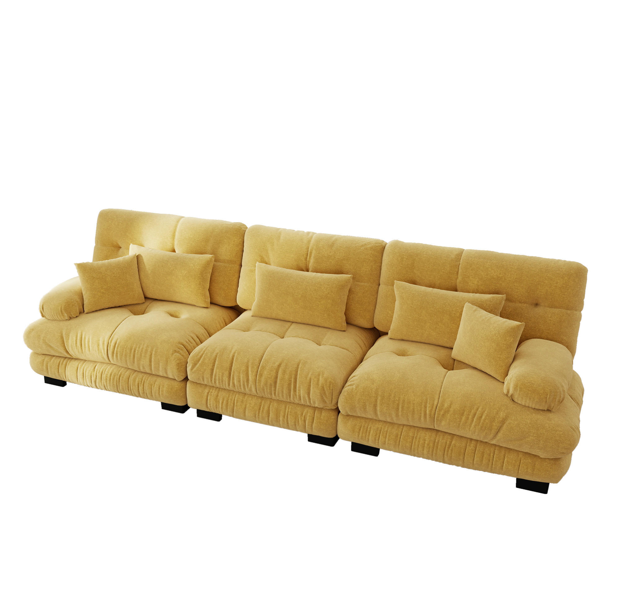 ECKSOFA 313/77/81 cm gmodular gelb aus Chenille mit Tiefensitz und Rundarmlehnen - Gelb, Textil (77/313cm) - OKWISH