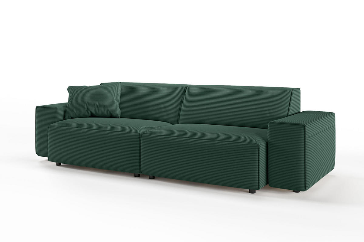 SOFA RANI Smaragdgrün Cord - Smaragdgrün/Schwarz, Kunststoff/Textil (256/71/101cm) - KAWOLA