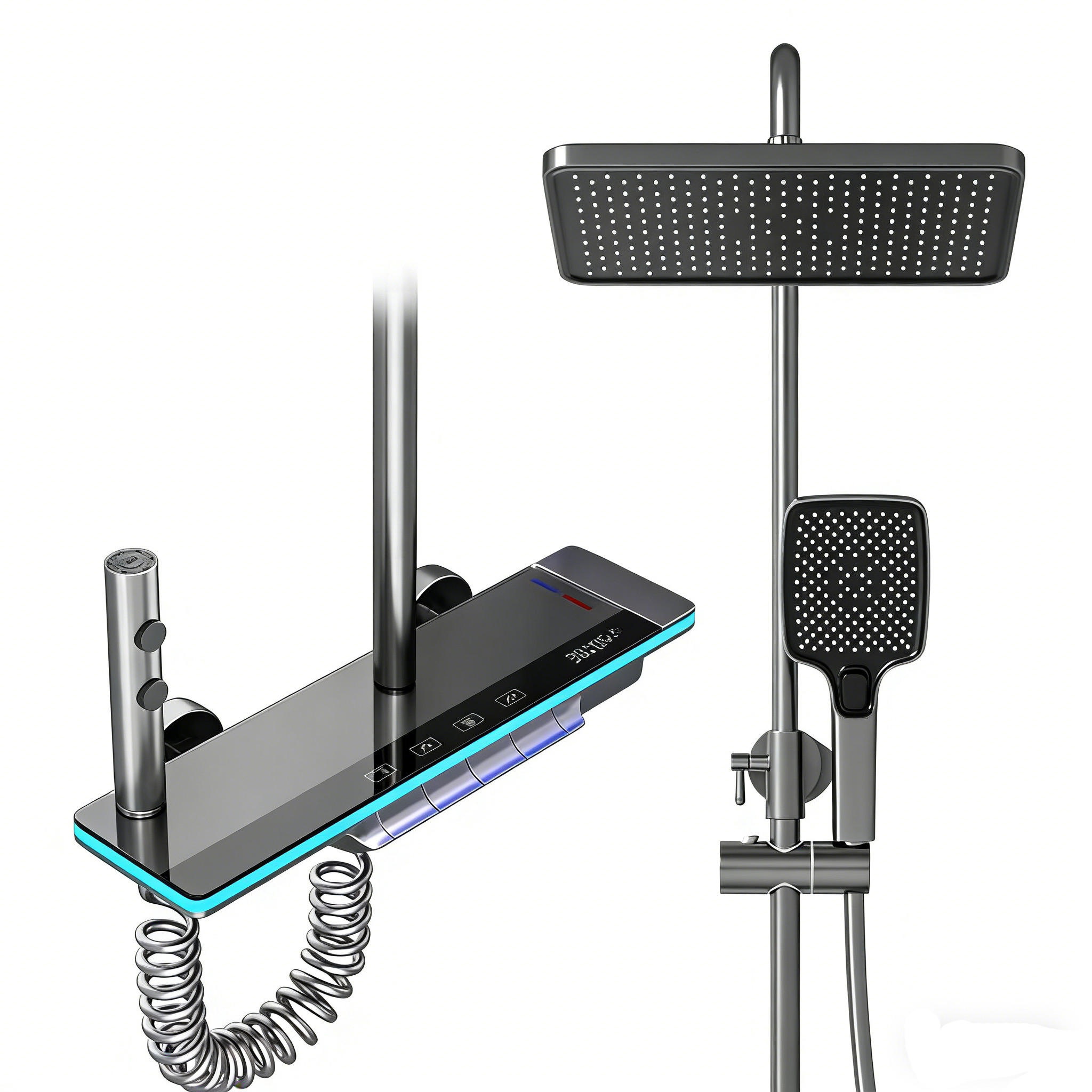 ÜBERKOPFBRAUSESET Digitalanzeige LED Kupfer Glas Regendusche, grau - Dunkelgrau, Metall (20/135/31cm) - Bextcok