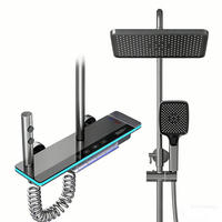 ÜBERKOPFBRAUSESET Digitalanzeige LED Kupfer Glas Regendusche, grau - Dunkelgrau, Metall (20/135/31cm) - Bextcok