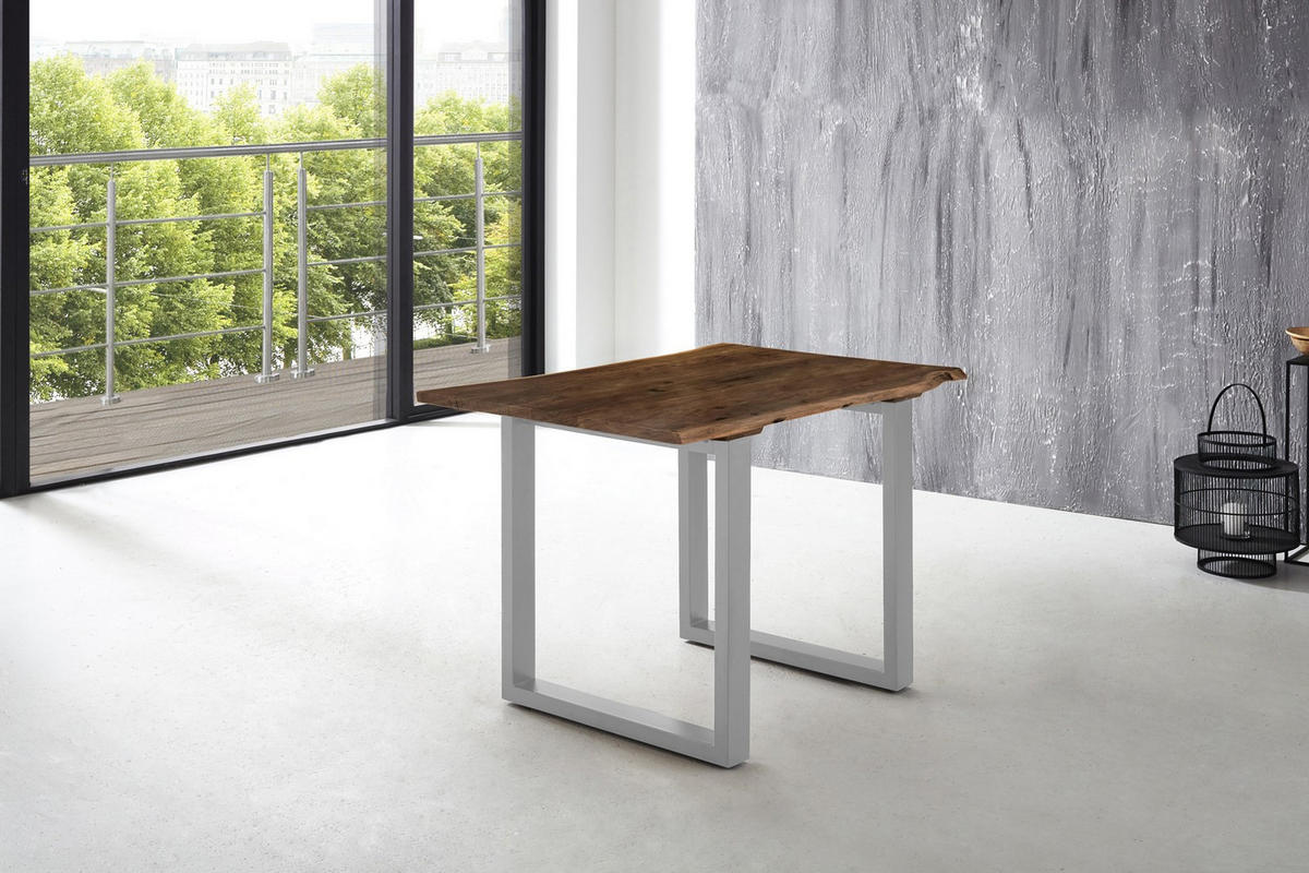 ESSTISCH LUBIN - Silberfarben/Braun, Holz/Metall (80/120/77cm) - SAM