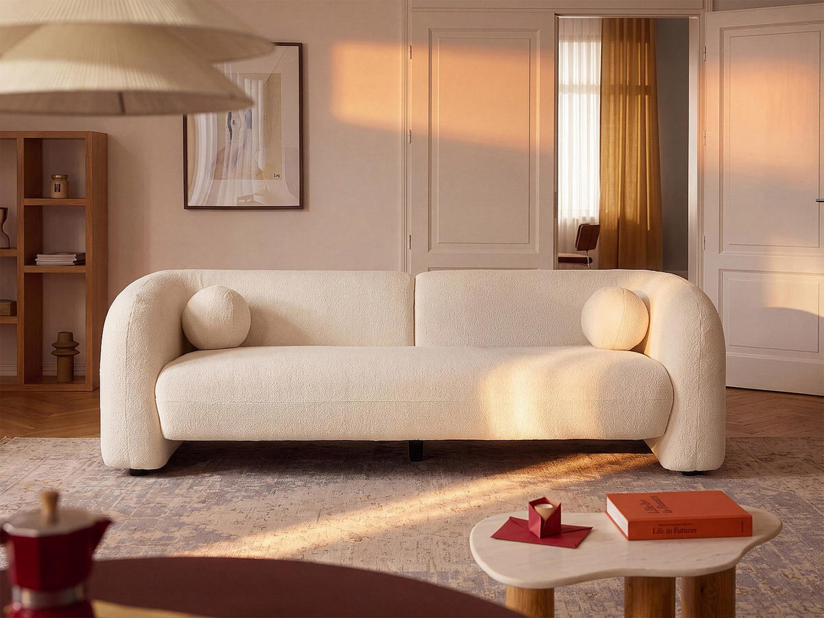 SOFA - 3 Personen - stoff - elfenbeinfarben Ovotas - Weiß, Textil (226/68/86cm) - Vente-Unique