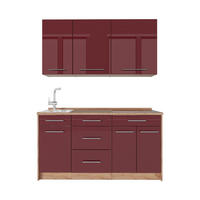 SAMOSTATNÁ KUCHYŇA Fame-Line, Bordeaux vysoký lesk/Dub Goldkraft, 150 cm, AP Oak - bordová/dub medový, kompozitné drevo (150/82/60cm) - Vicco