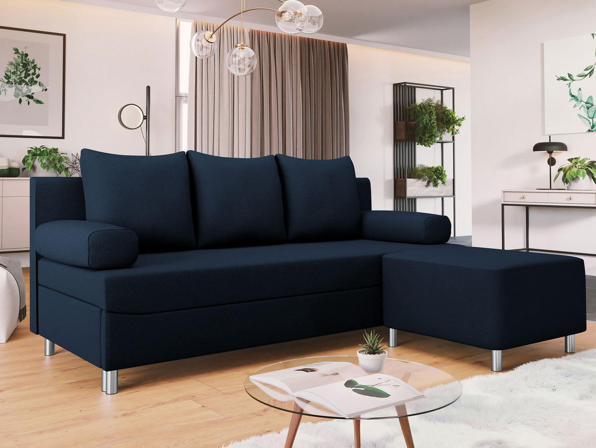 SCHLAFSOFA Dover mit Polsterhocker - Chromfarben/Blau, Holz/Kunststoff (192/80cm) - MIRJAN24