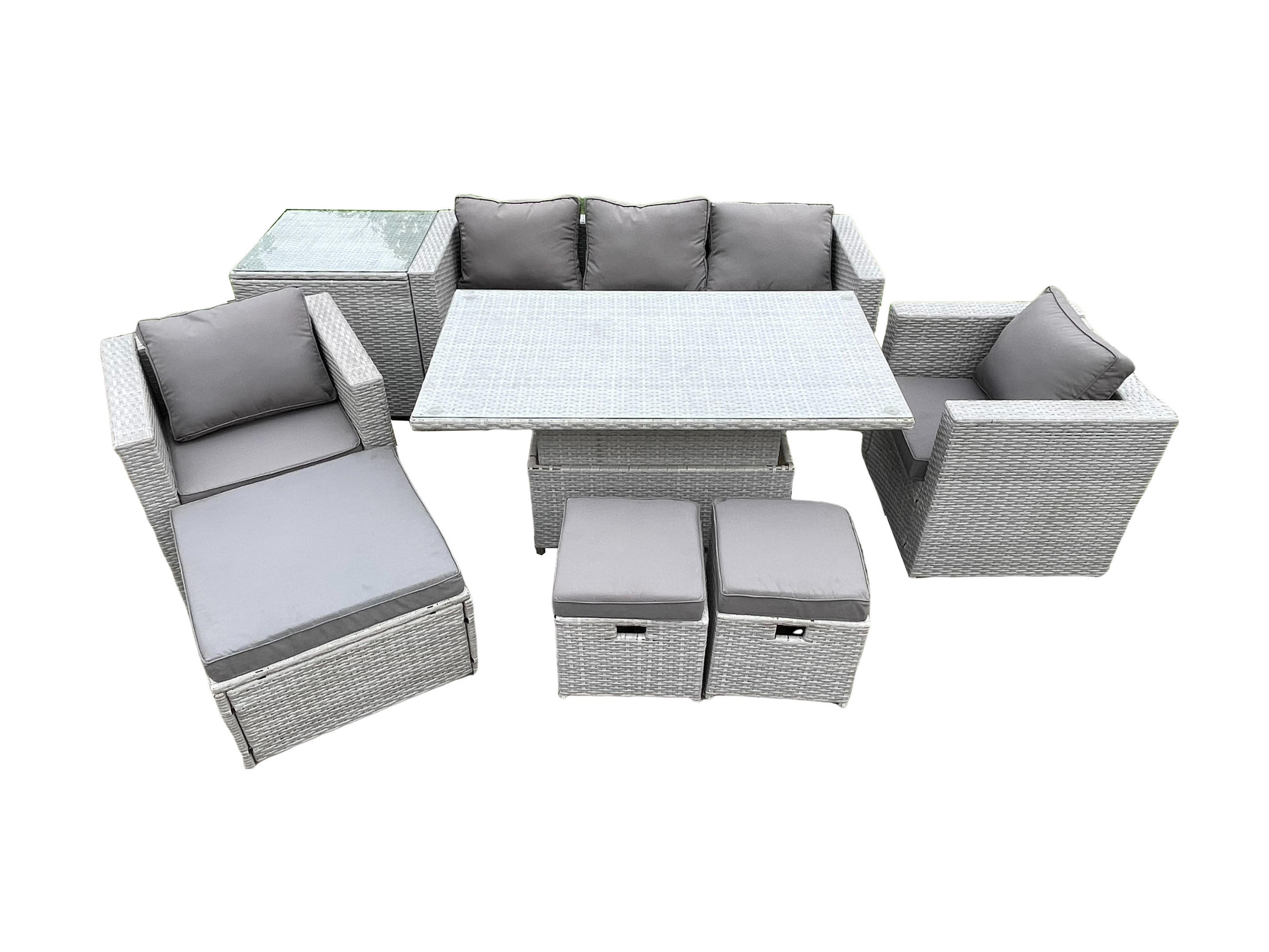 GARTENMÖBEL SET Polyrattan Helles Grau 8-Sitzer - Hellgrau, Metall - Fimous