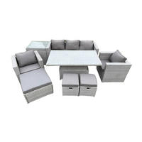 GARTENMÖBEL SET Polyrattan Helles Grau 8-Sitzer - Hellgrau, Metall - Fimous