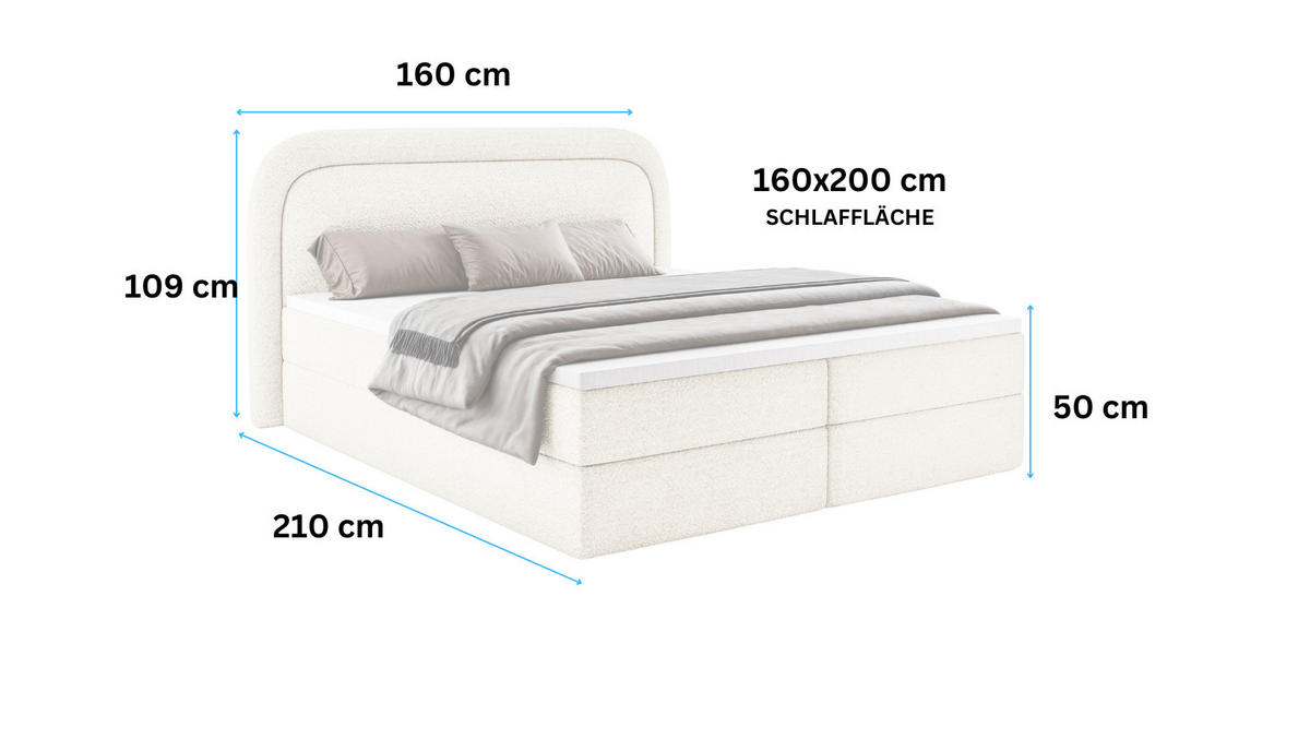 BOXBETT Bonito mit Topper Mintgrün 160x200 - Mintgrün, Textil (160/200cm) - Luxkor24