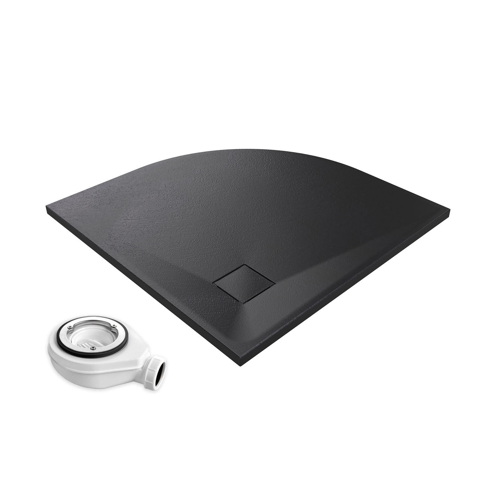 DUSCHTASSE Viertelkreis inkl. Ablaufgarnitur Schwarz 80/80 cm - Schwarz, Naturmaterialen (80/2.6/80cm) - EMKE