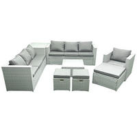 GARTENMÖBEL-SET mit Kissen Polyrattan Hellgrau-Mix 10-Sitzer - Hellgrau/Grau, Glas/Kunststoff - Fimous