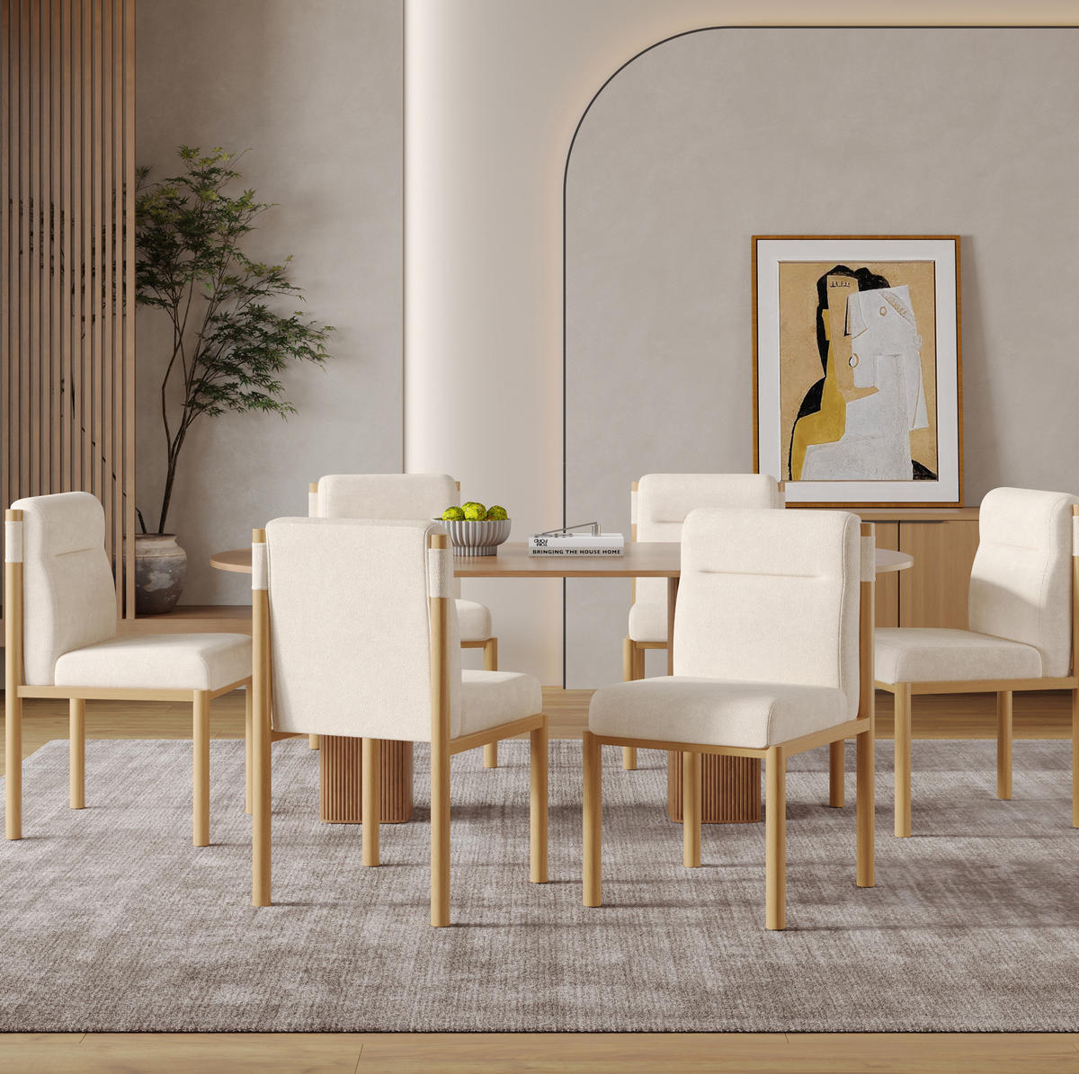 ESSZIMMERSTUHL 2er-Set Sherpa Beige Gestell in Eichenholz-Optik - Beige, Holz (52/80.5/46cm) - Meubliv