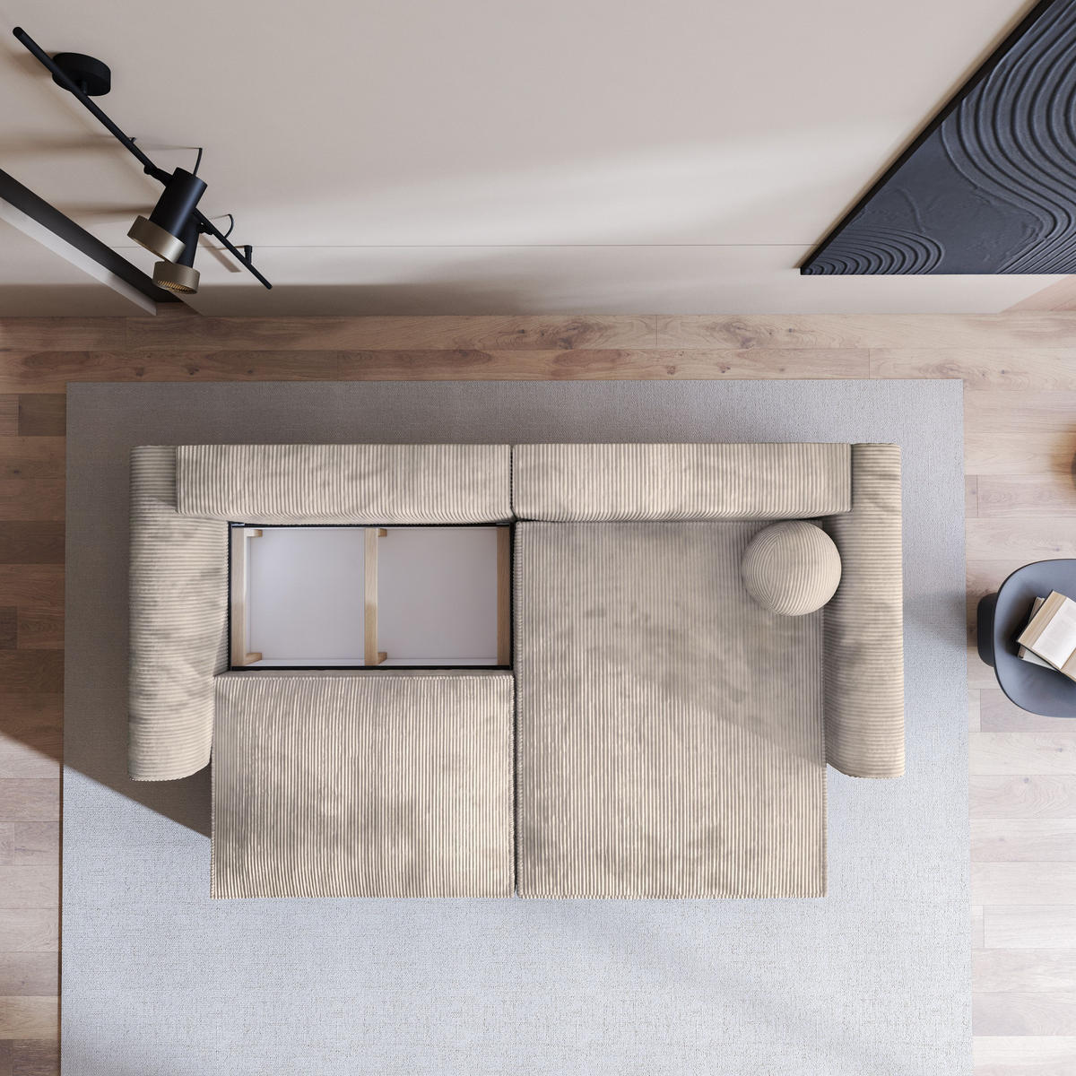 ECKSOFA FIANO P Creme Kordstoff mit Schlaffunktion - Creme, Holz (245/148cm) - MASSENO