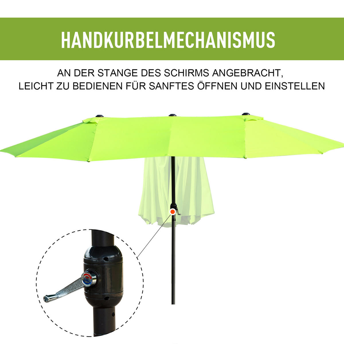 SONNENSCHIRM, Gartenschirm, Marktschirm, Doppelsonnenschirm, Terrassenschirm, Grün, Oval - Grün, Metall (270/460cm) - Outsunny
