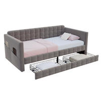 POLSTERBETT 90/190 cm Grau aus Samt mit 2 Schubladen - Grau, Textil (90/190cm) - OKMYHOME