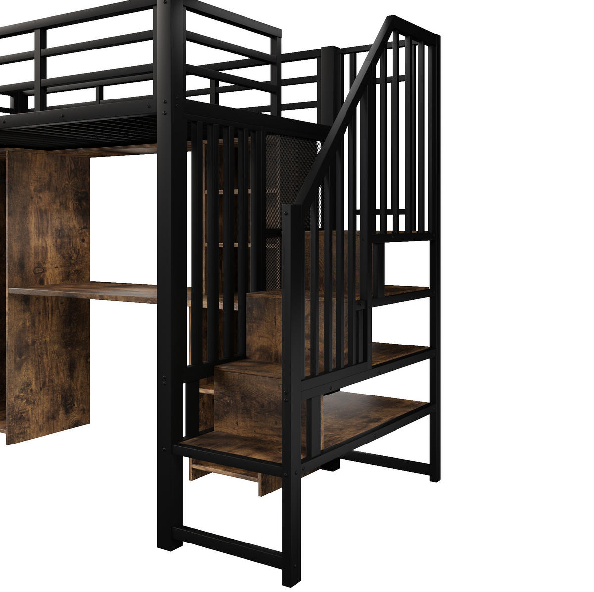 HOCHBETT 90/200 cm Schwarz aus Metall mit Stauraum und Schreibtisch - Schwarz, Metall (90/200cm) - OKMYHOME