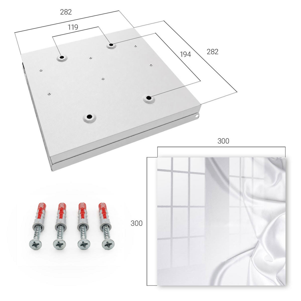 SCHLÜSSELBOX Weiß 30x30 cm – Türöffnung nach rechts - Satinbettwäsche - Weiß, Metall (30/30/5cm) - TULUP