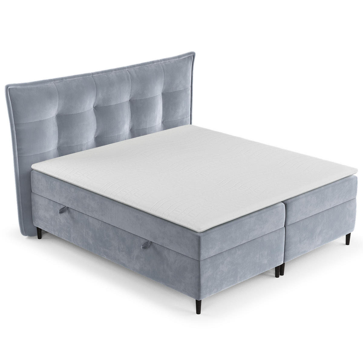 BOXBETT Sinai Blau Grau 140/200 cm mit Taschenmatratze und Topper - Blaugrau/Schwarz, Holz/Holzwerkstoff (140/200cm) - Maison de Reve