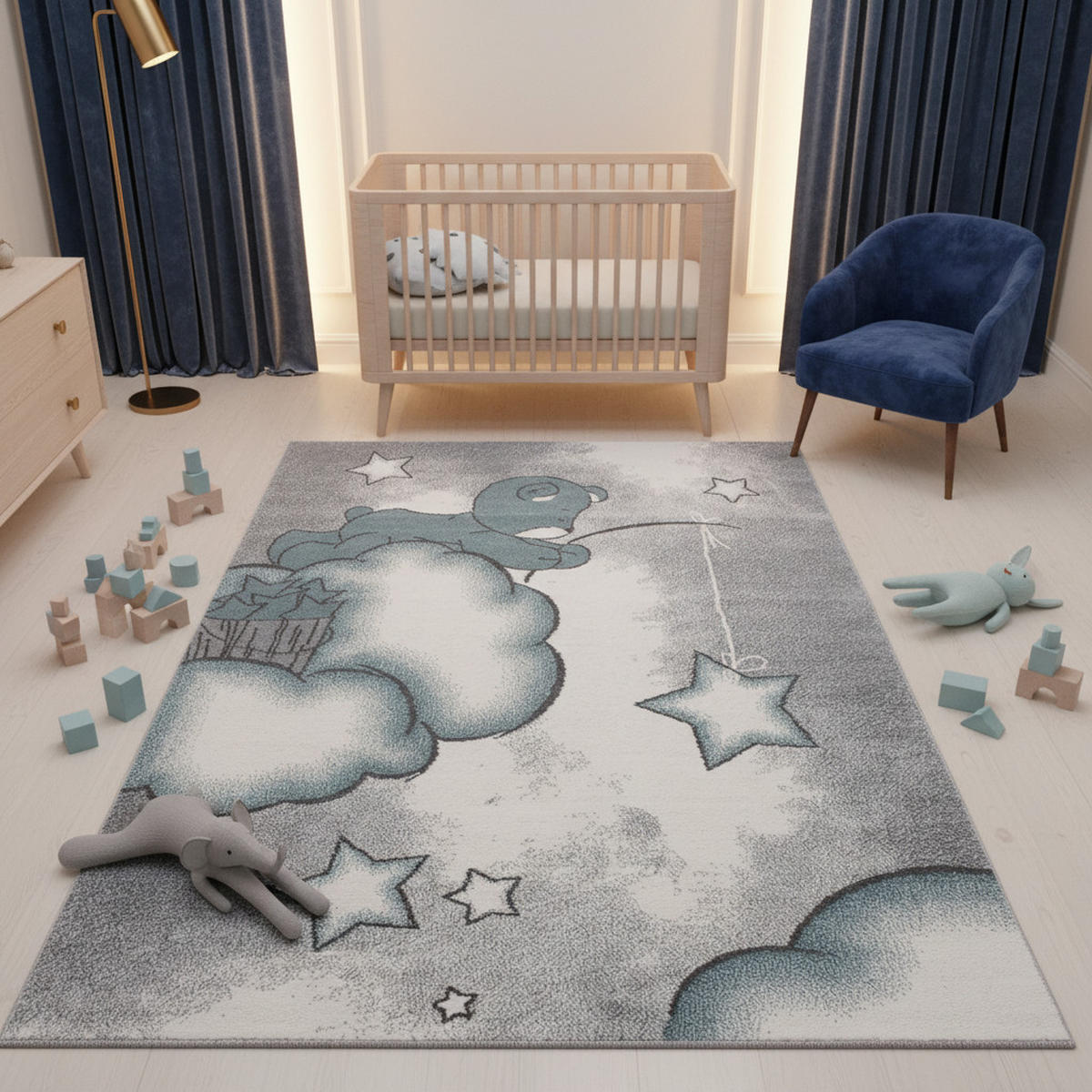 SPIELTEPPICH Bär Kindgerecht Waschbar Kinderzimmer Schadstoffgeprüft Blau 140x200 cm OEKO-TEX – LAGO - Blau, Textil (140/200cm) - KADIMA DESIGN