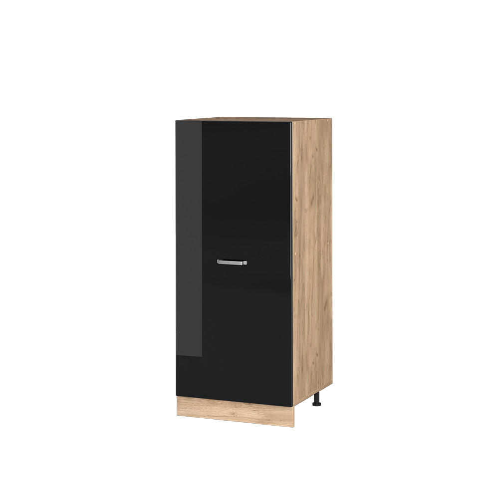 HOCHSCHRANK R-Line Schwarz Hochglanz 60 cm - Schwarz Hochglanz/Eiche Wotan, Holzwerkstoff (60/143/57cm) - Vicco